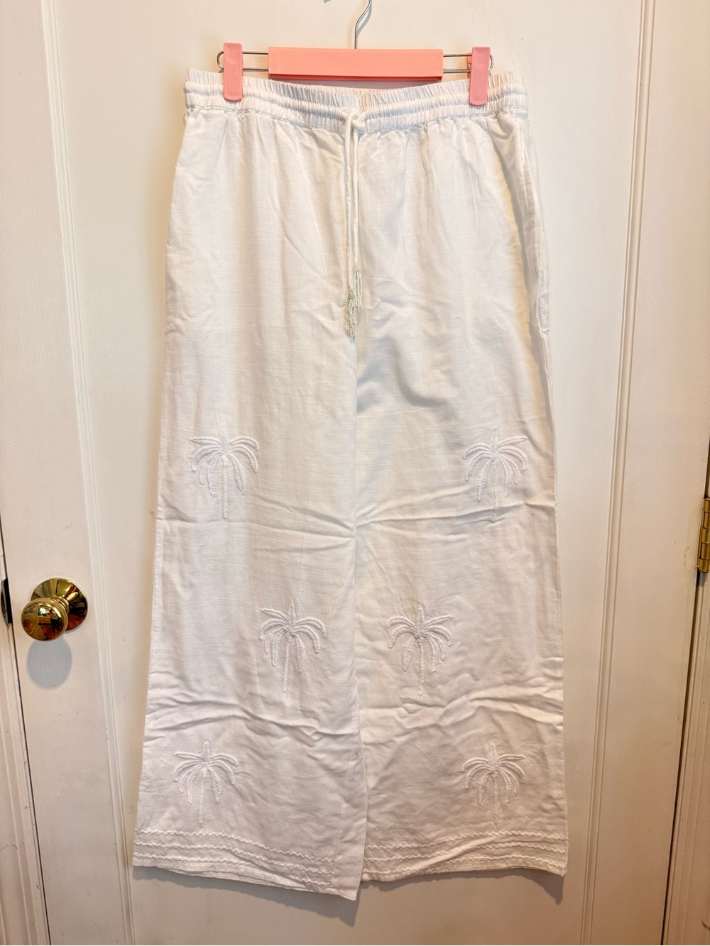 blue island White Wide-Leg Embroidered Pants
